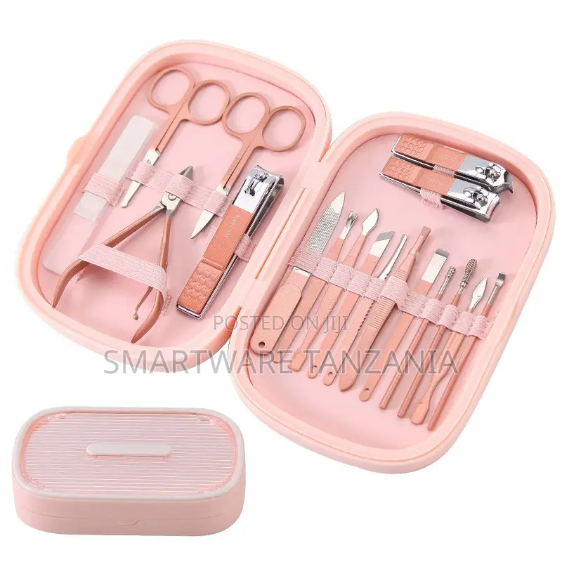 Manicure Set With 18-Piece Nail Tools in Pink Portable Storage Case