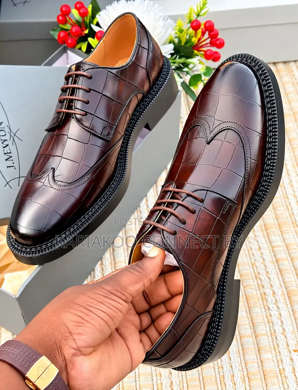 Men's Executive Wingtip Crocodile Pattern Leather Shoes