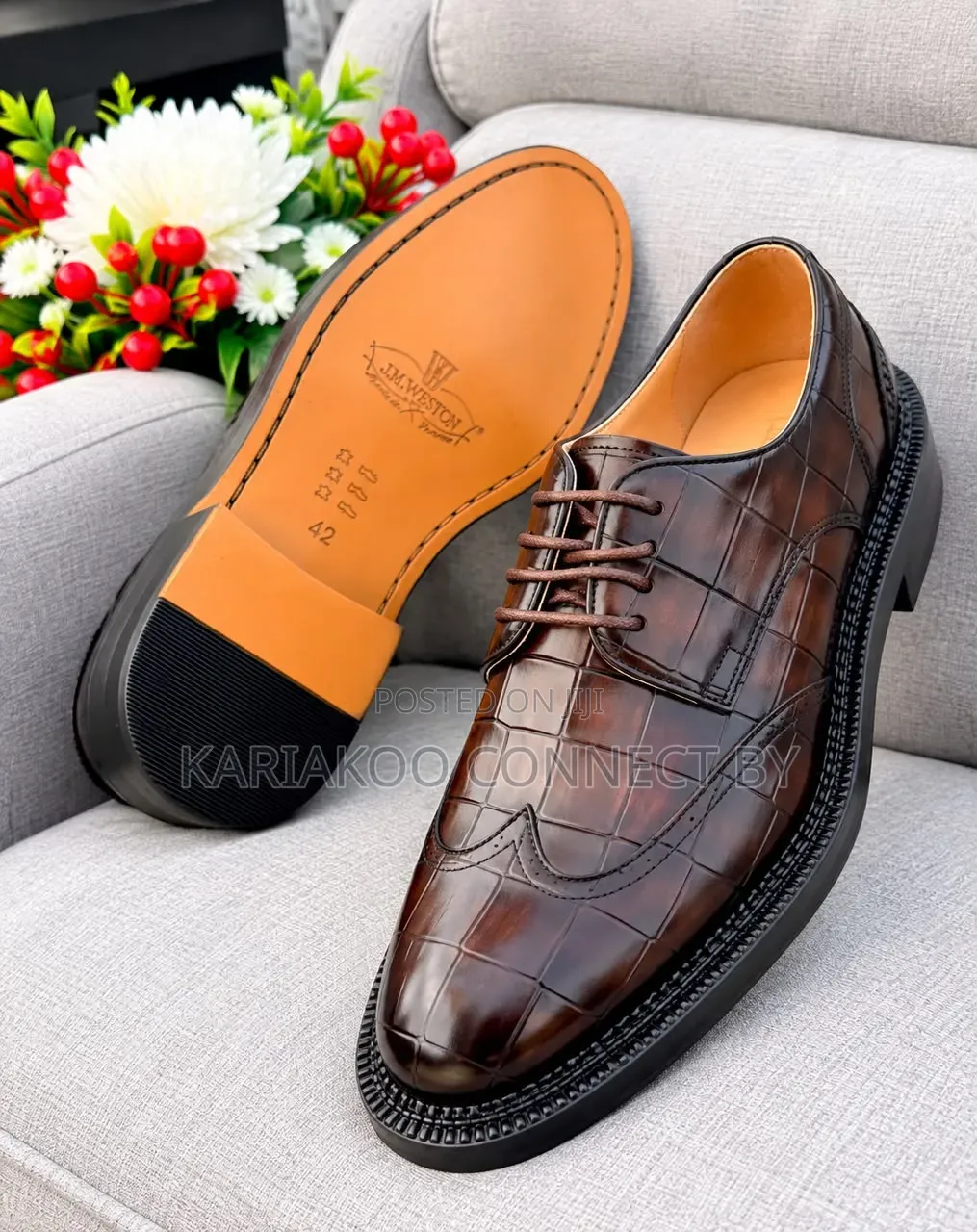 Men's Executive Wingtip Crocodile Pattern Leather Shoes
