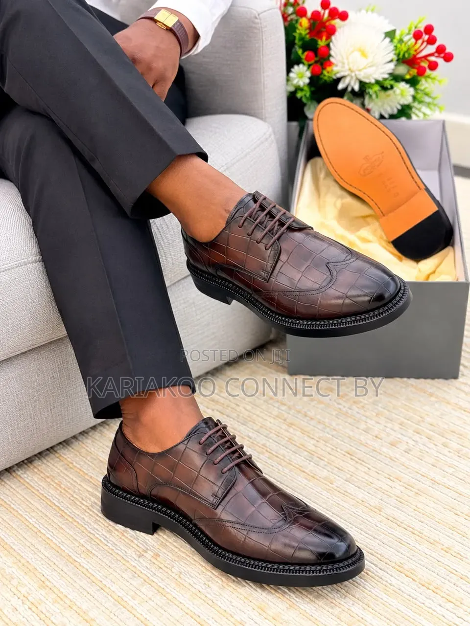 Men's Executive Wingtip Crocodile Pattern Leather Shoes