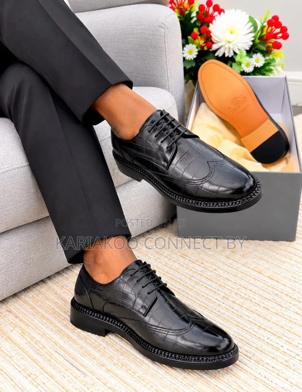 Men's Executive Wingtip Crocodile Pattern Leather Shoes