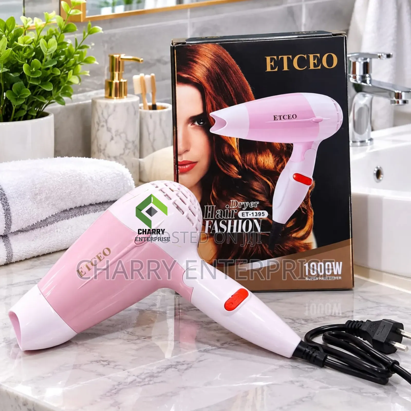 Portable ETCEO Super Hair Dryer 1000W With Folding Handle