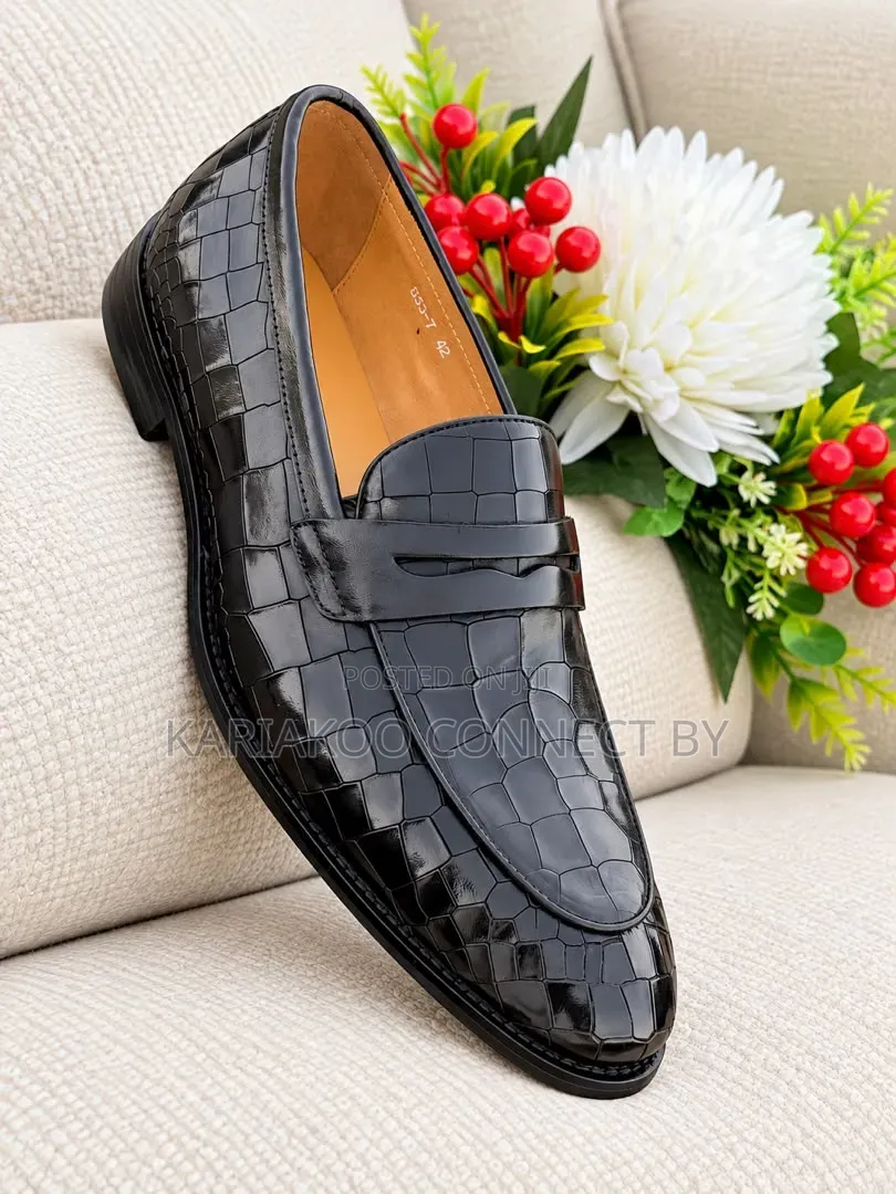 Men's Luxury Crocodile Embossed Penny Loafers