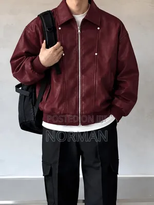 Burgundy Faux Leather Bomber Jacket