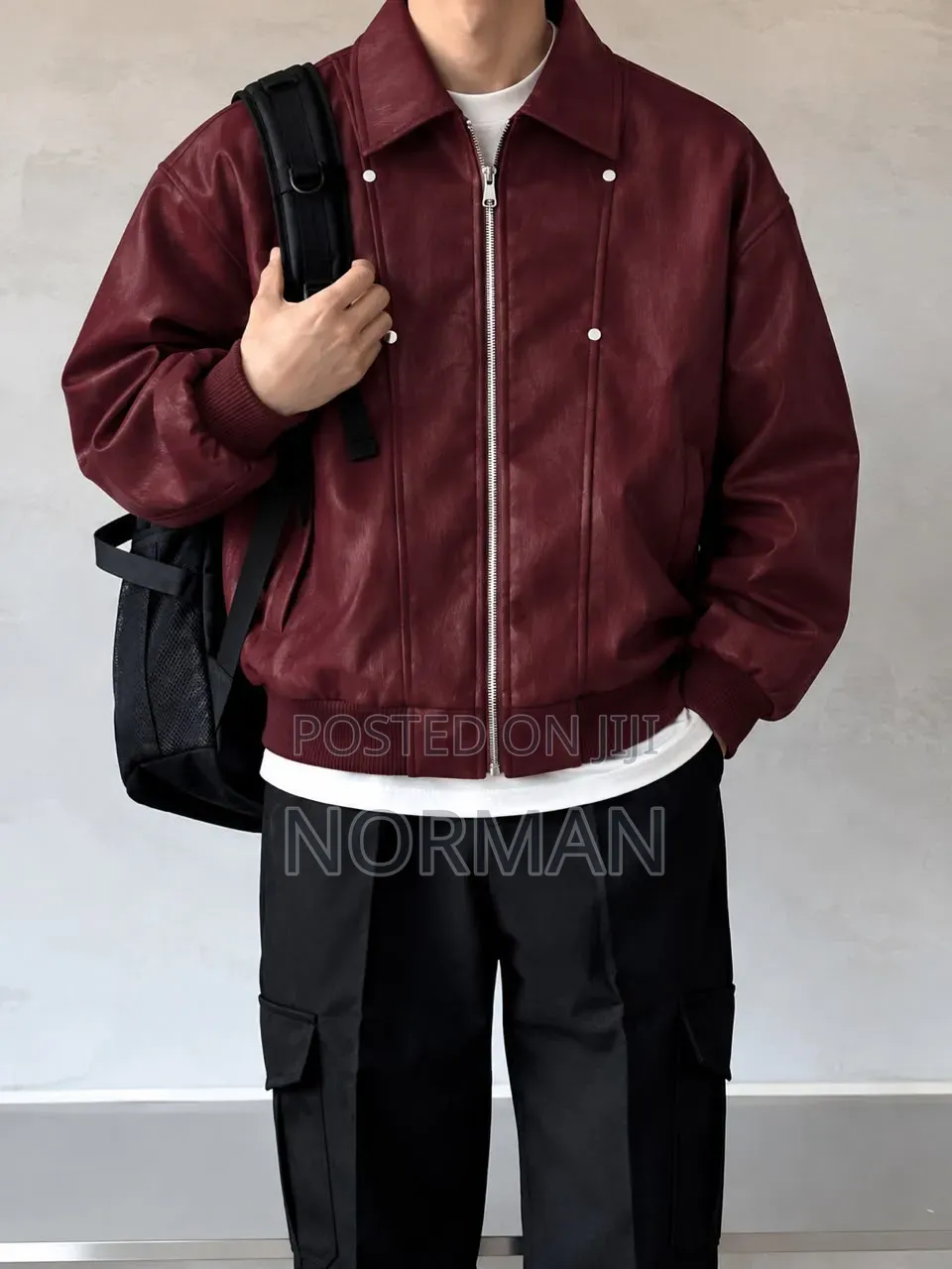 Burgundy Faux Leather Bomber Jacket
