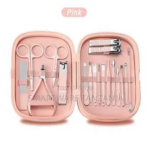 Pink 18-Piece Manicure Set With Nail Clippers, Scissors, and Tweezers