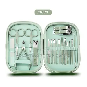 Green Manicure Set With Nail Clippers, Scissors, Tweezers 18-Piece Kit
