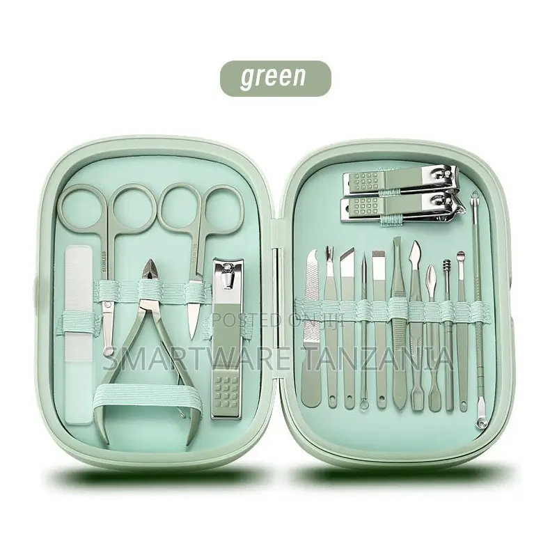 File Trye Set Green Manicure Set With Nail Clippers, Scissors, Tweezers 18-Piece Kit ...