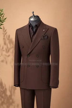 Brown Double-Breasted Suit With Matching Shirt,