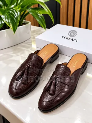 Men's Leather Open Shoes Mules in Versace Design