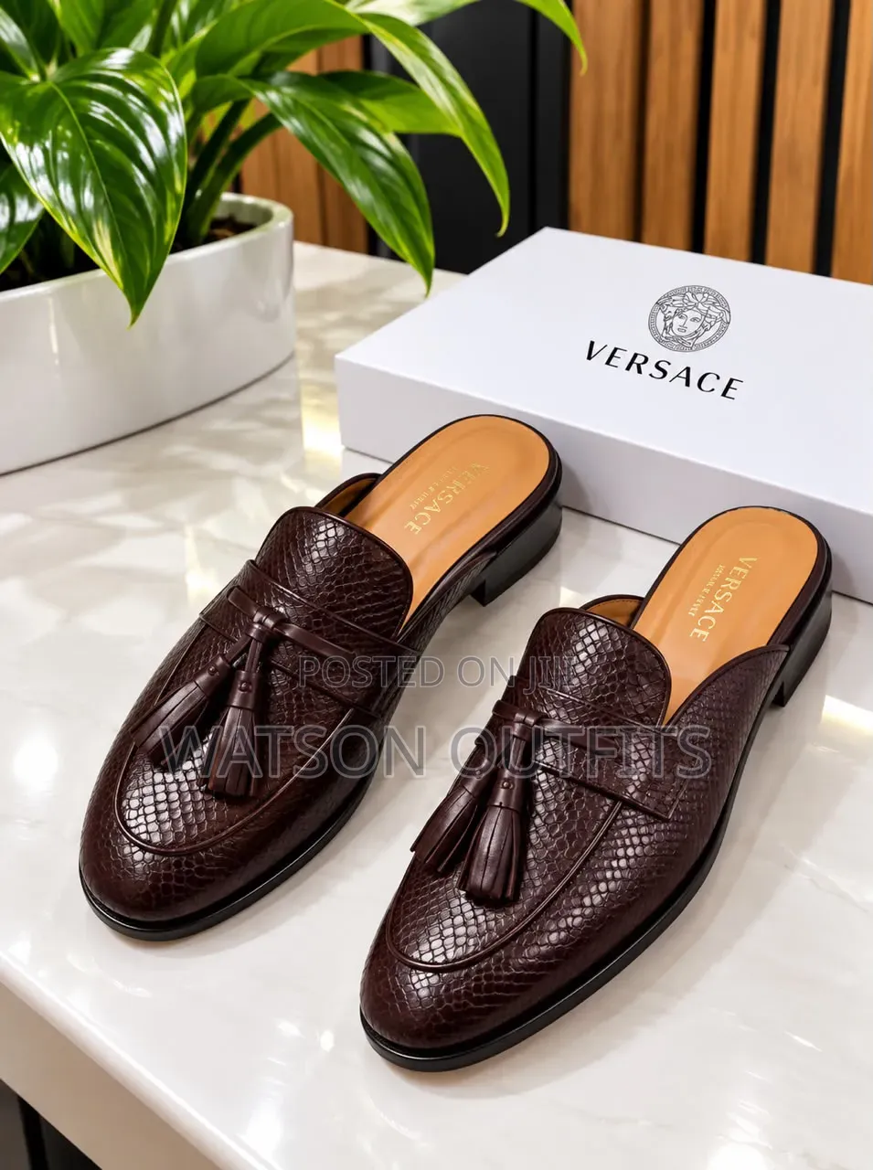 Men's Leather Open Shoes Mules in Versace Design
