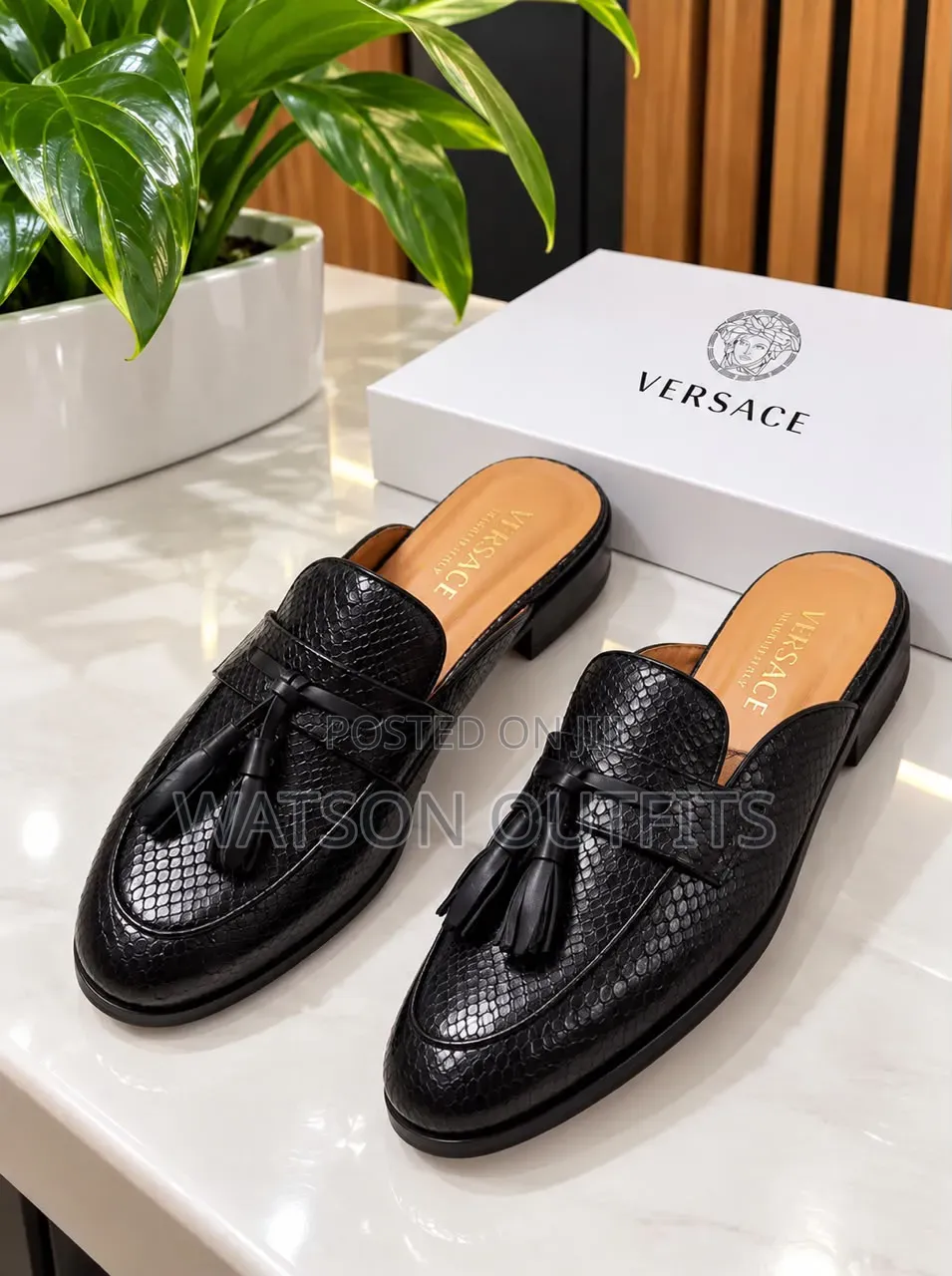 Men's Leather Open Shoes Mules in Versace Design