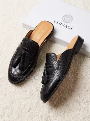 Men's Leather Open Shoes Mules in Versace Design