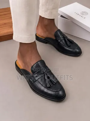 Men's Leather Open Shoes Mules in Versace Design