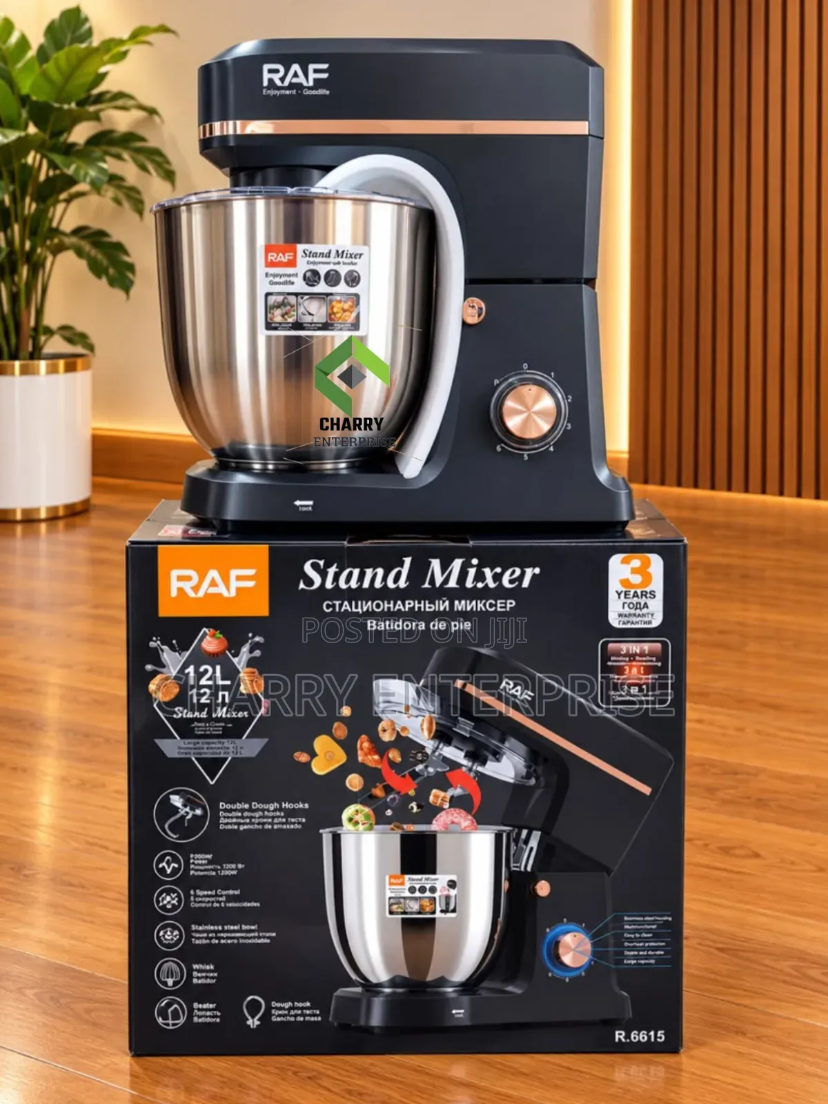Raf Stand Mixer
12 Litres 2000W With Whisk, Beater and Dough Hook