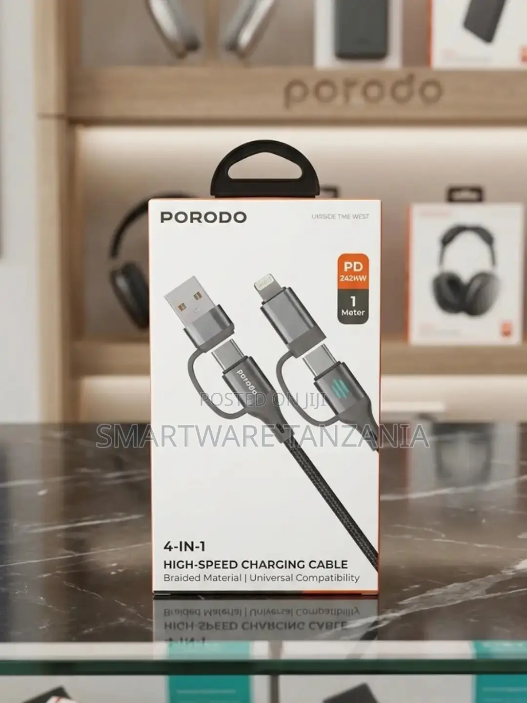 Porodo 4-in-1 High-Speed Charging Cable USB to Lightning, Type-C