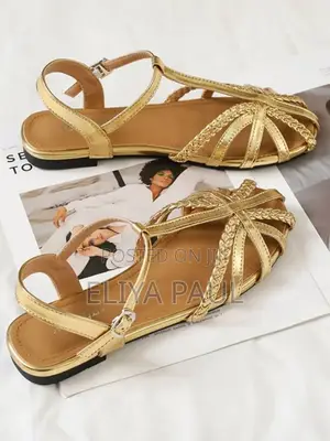 Black and Gold Women Flat Sandals