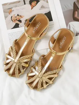 Black and Gold Women Flat Sandals