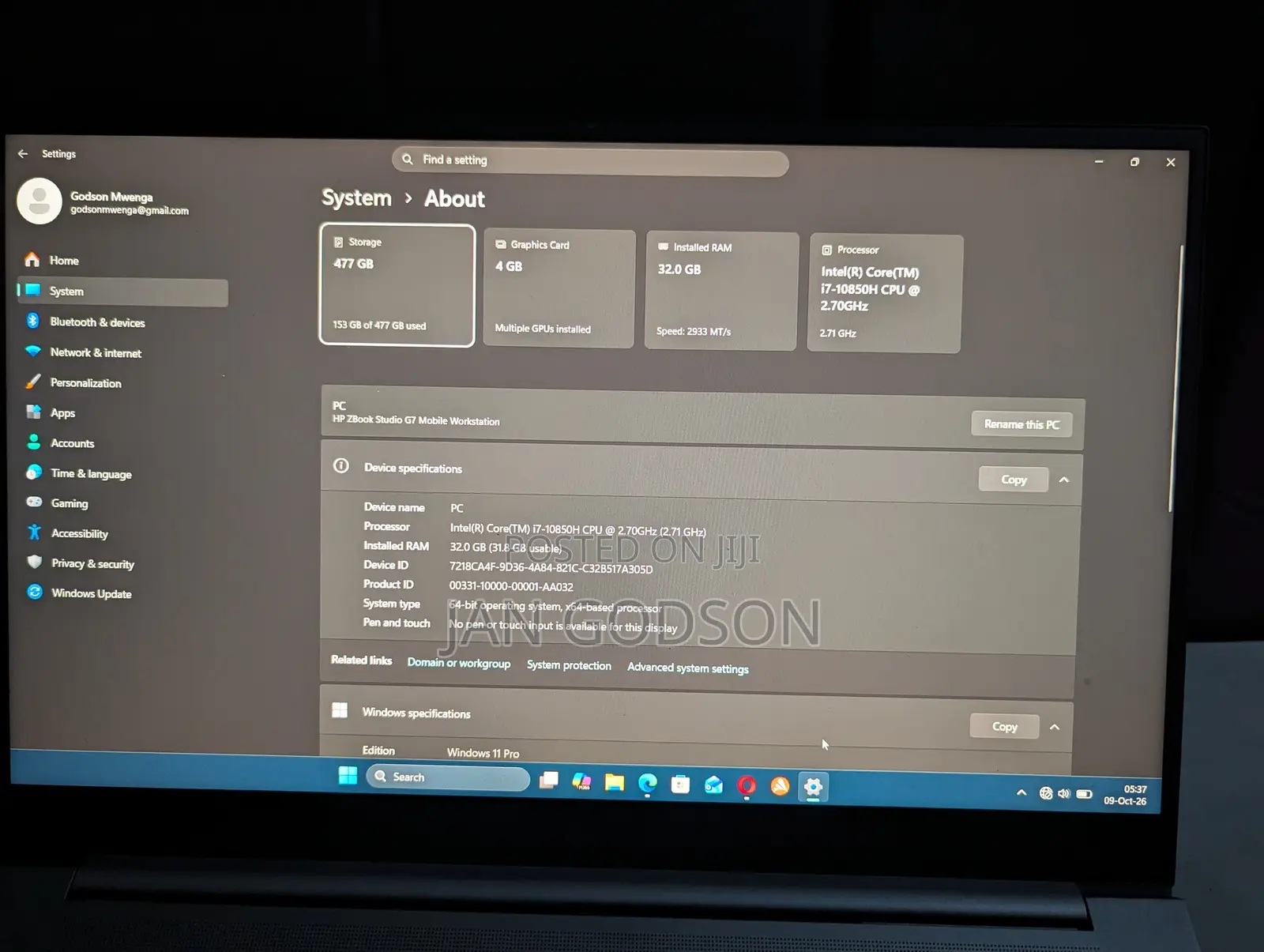 Laptop HP Zbook Studio G7 32GB Intel Core i7 SSD 512GB