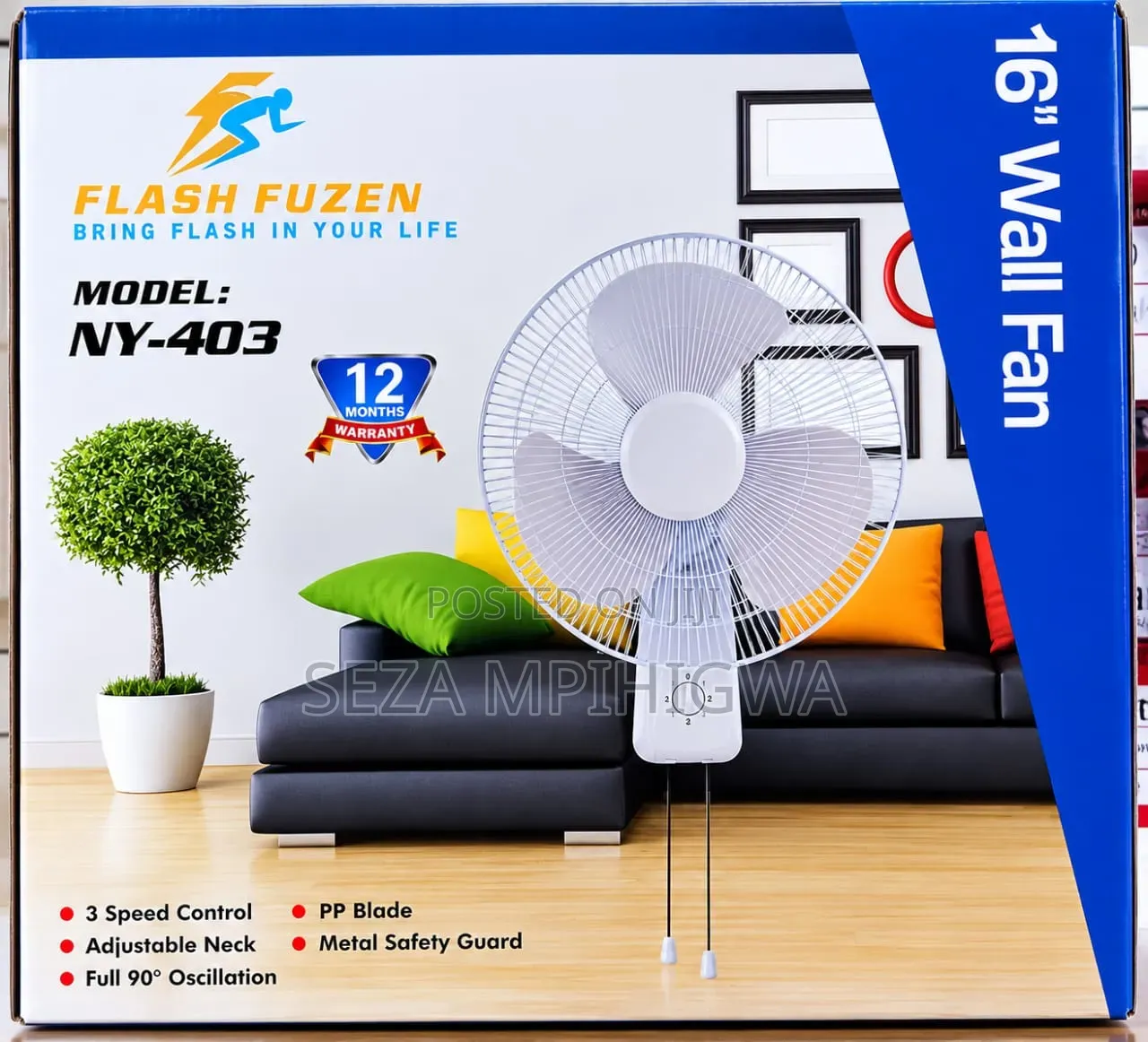 ​"Flash Fuzen Wall Fan 16"