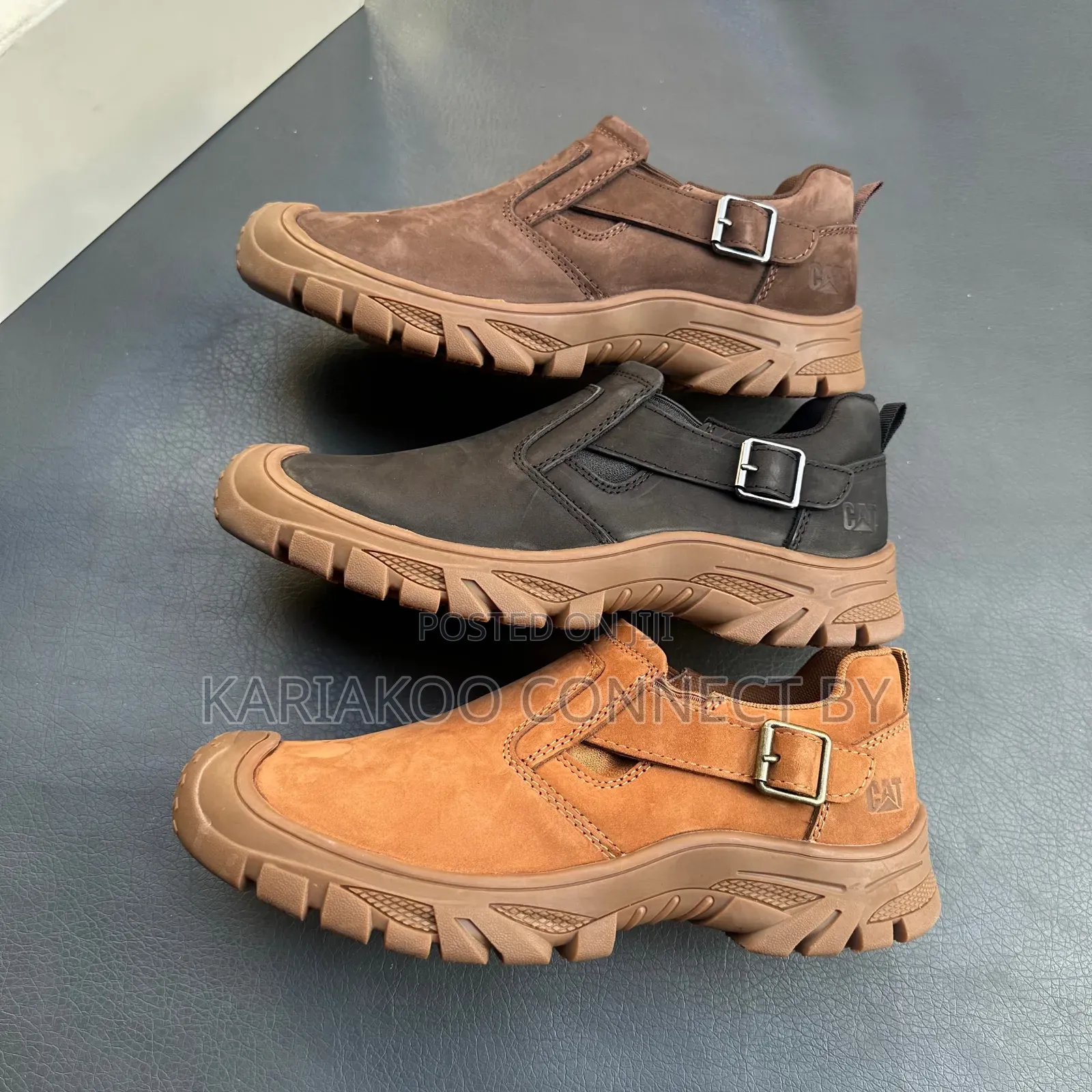 Men's CAT Leather Buckle Slip-on Outdoor Shoes