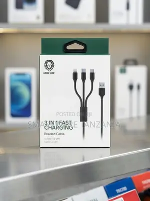 Green Lion 3-in-1 Braided Charging Cable USB to Lightning, USB-C, 1.2m