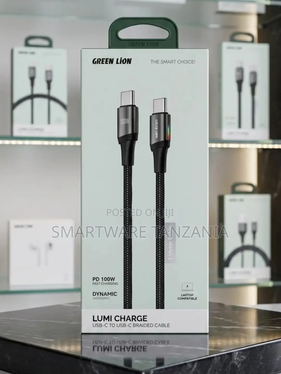 Green Lion USB-C to USB-C Braided Cable, 1 Meter, 100W Power Delivery