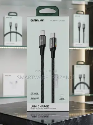 Green Lion USB-C to USB-C Braided Cable, 1 Meter, 100W Power Delivery
