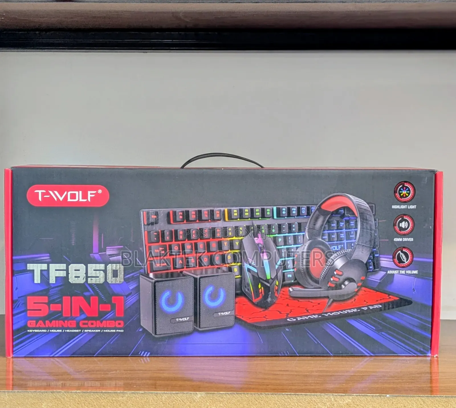 T Wolf 5 in 1 , Mouse, Keyboard, Mousepad, Headset , Speaker