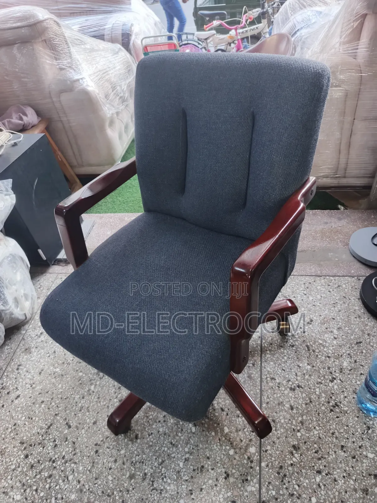 Dark Blue Upholstered Office Chair With Armrests Matching Five-Star
