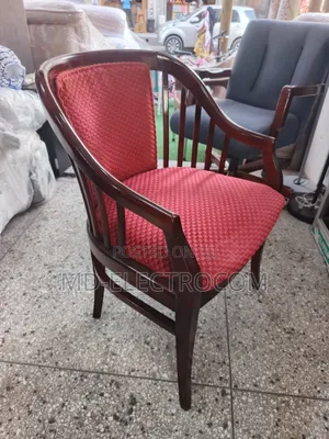 Classic Wooden Armchair With a Polished Wood & Red Textured Upholstery