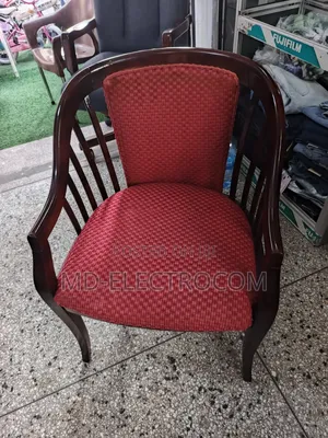 Classic Wooden Armchair With a Polished Wood & Red Textured Upholstery