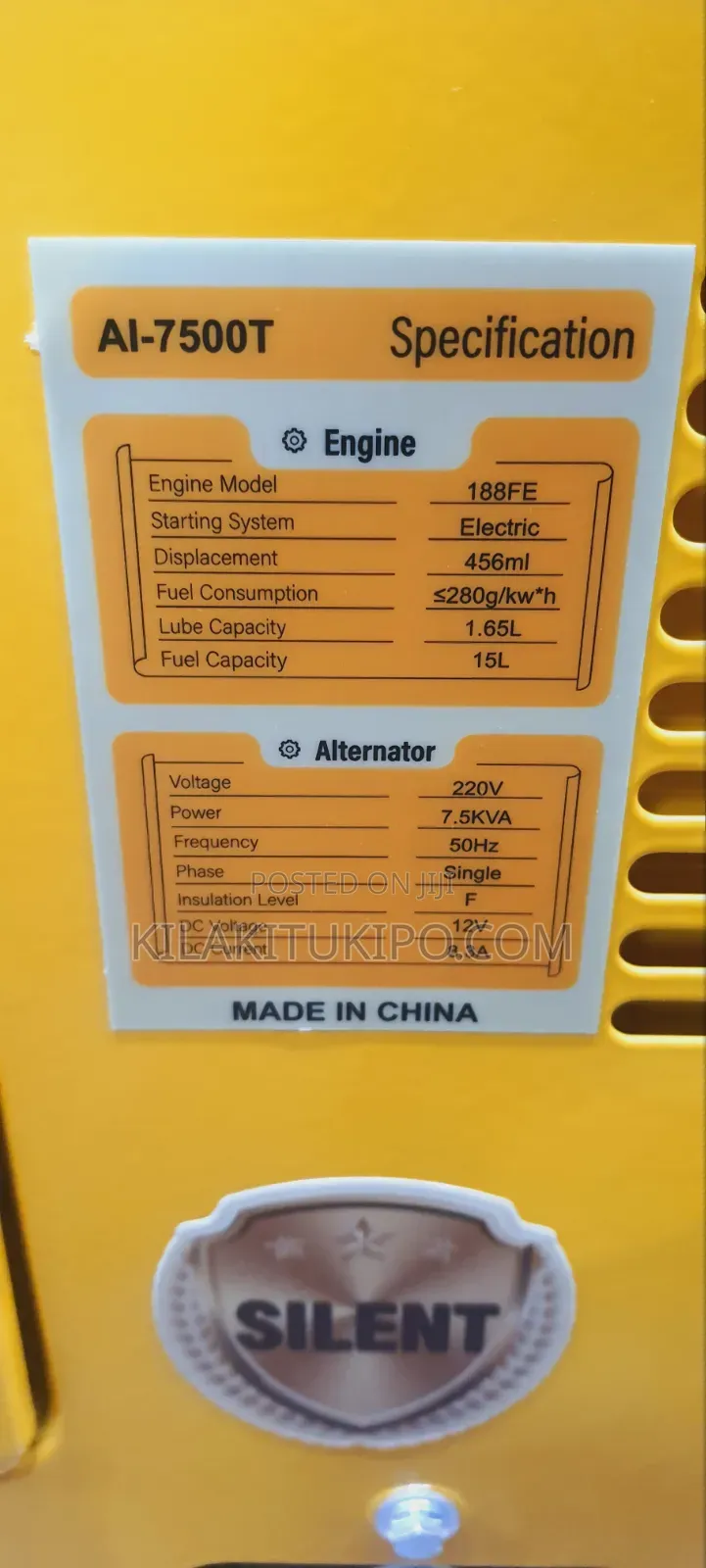 7.5kva Ai-7500t Generator 188fe Diesel Engine