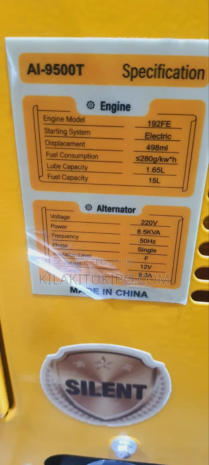 Silent Generator 8.5kva Engine 192fe
