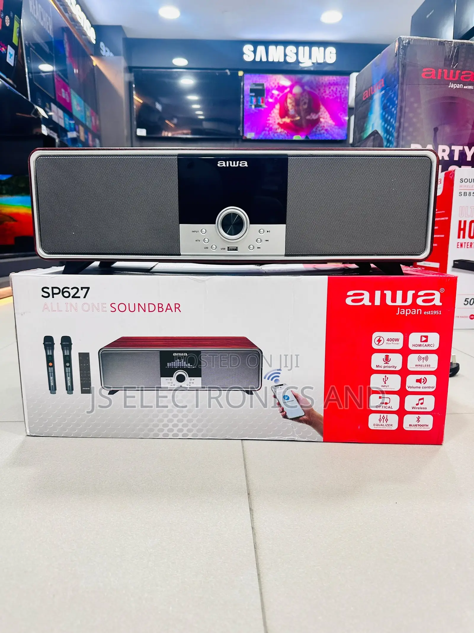 Aiwa Soundbar Portable 400W With Two Mic Wireless From Japan