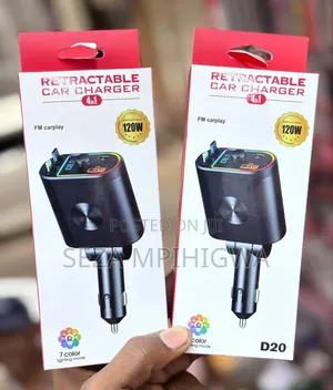 4-in-1 Retractable Fast Car Charger 120W (D20) With FM Carplay & LED