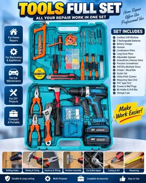 Complete Hand Tools & 48V Cordless Drill Full Set With Carrying Case