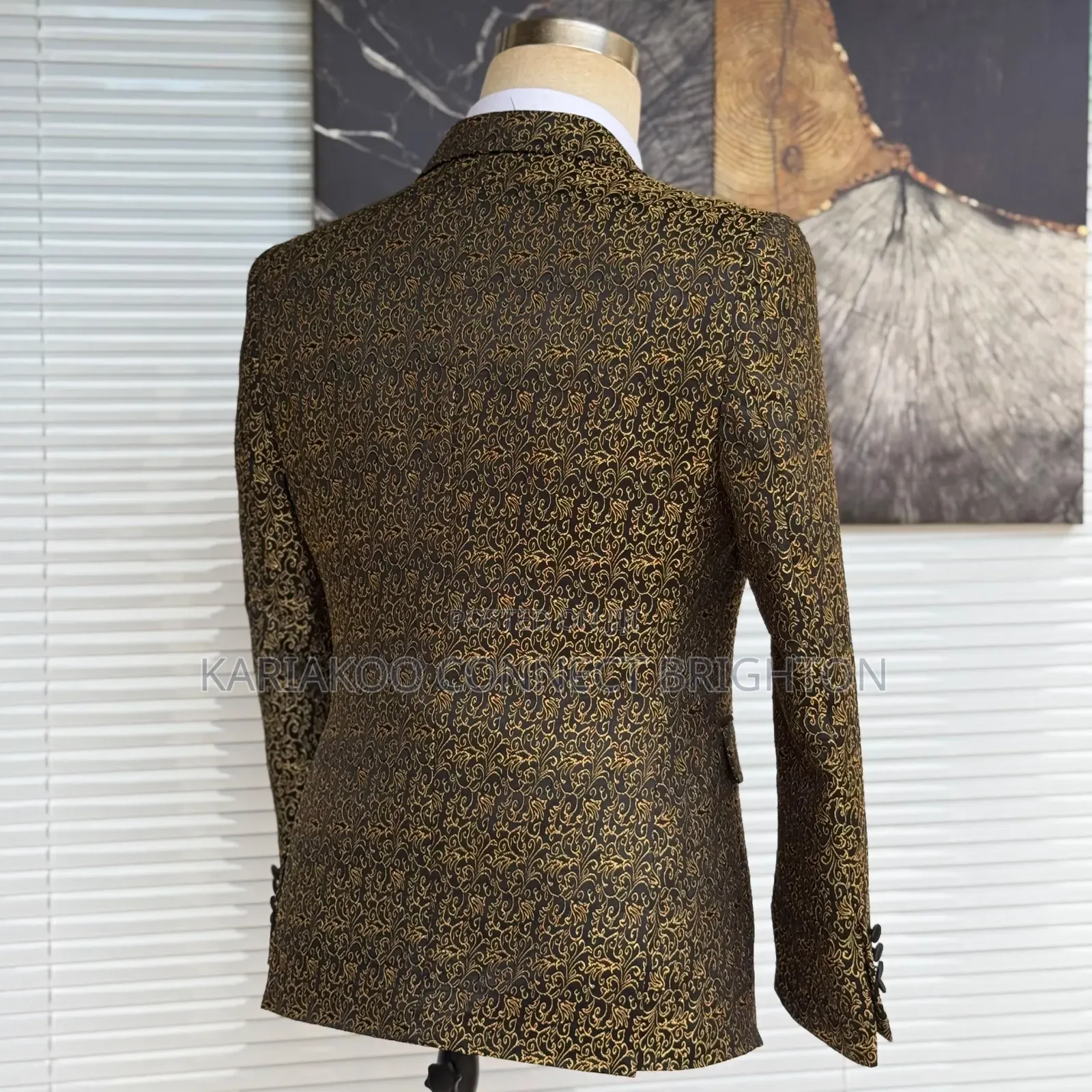 Black & Gold Floral Embroidered Jacquard Tuxedo Suit