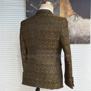 Black & Gold Floral Embroidered Jacquard Tuxedo Suit