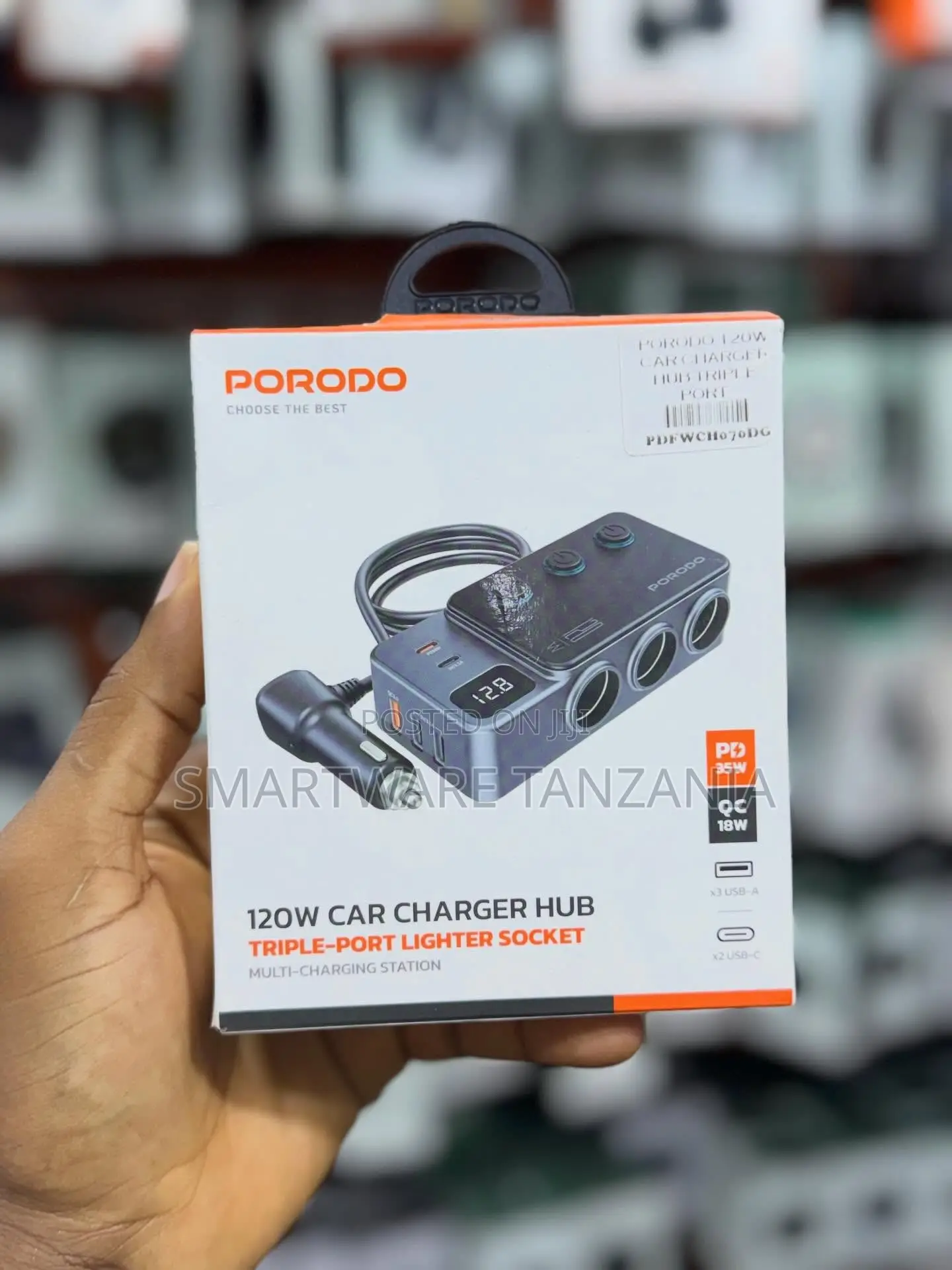 Porodo 120W Car Charger Hub Triple-Port Lighter Socket With QC 3.0