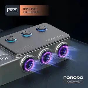 Porodo 120W Car Charger Hub Triple-Port Lighter Socket With QC 3.0