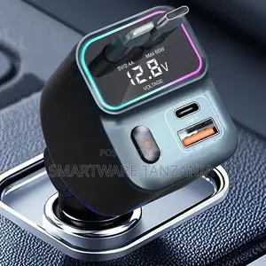 Porodo 65W Car Charger With Dual Retractable Cable and Voltage Display