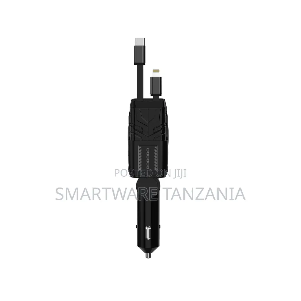 Porodo 66W Multi-Port Fast Car Charger With Type-C & Lightning Cables