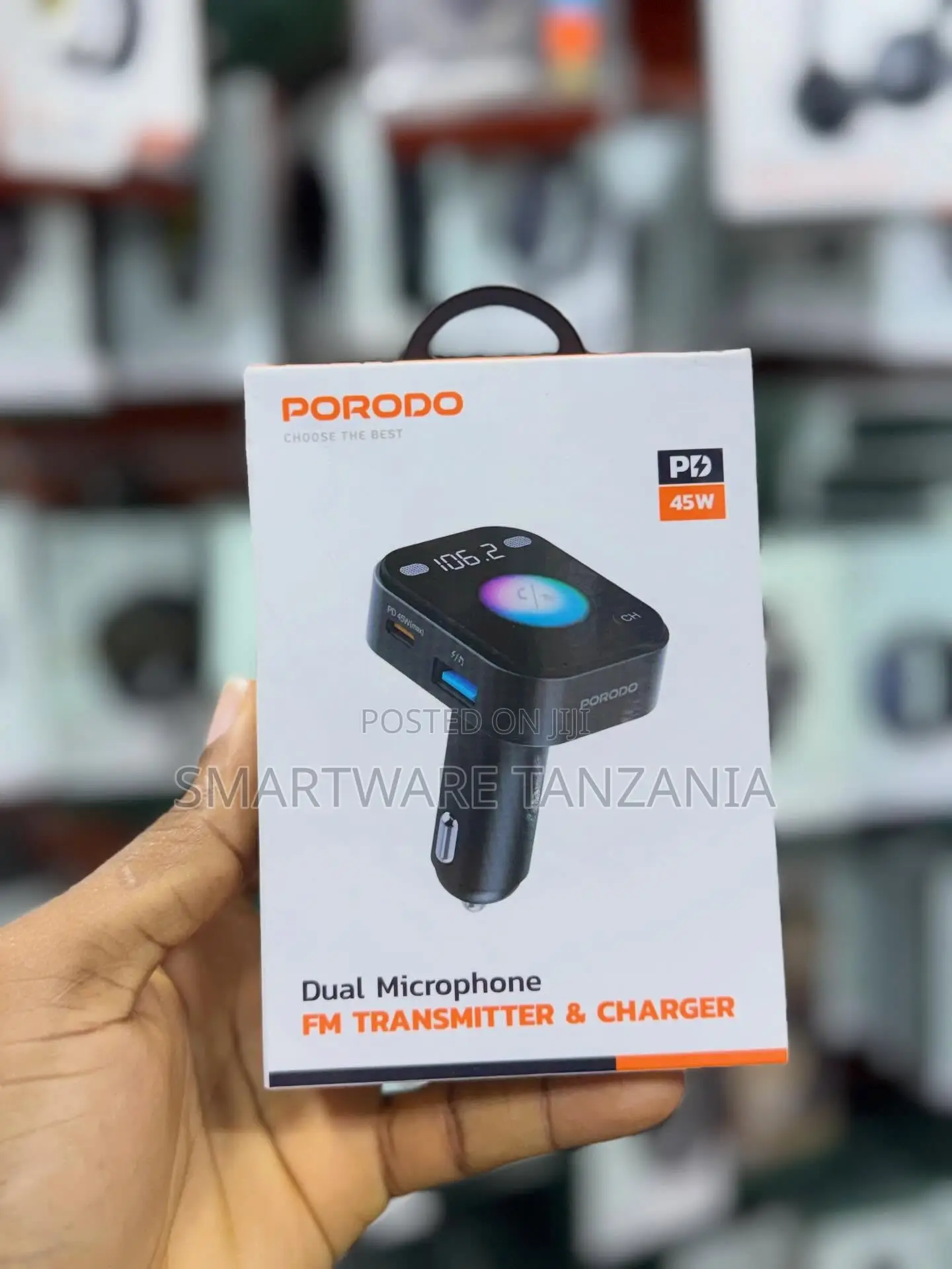 Porodo Dual Microphone FM Transmitter & Charger, 45W Power Output