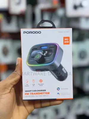Porodo Smart Car Charger FM Transmitter With USB Playback and 30W PD