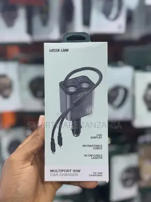 Green Lion 90W Car Charger With LED Display and Retractable Cable