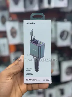 Green Lion Retractable 90W Car Charger With Voltage Display, 4 Ports