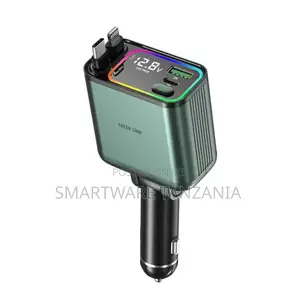 Green Lion Retractable 90W Car Charger With Voltage Display, 4 Ports