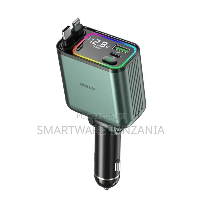 Green Lion Retractable 90W Car Charger With Voltage Display, 4 Ports