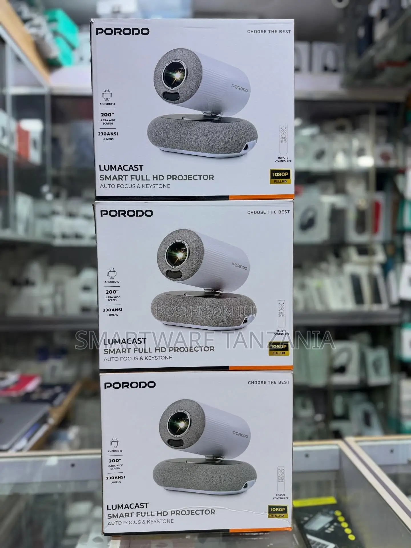 Porodo Lumacast Smart Full HD Projector, 230 ANSI Lumens, 1080P